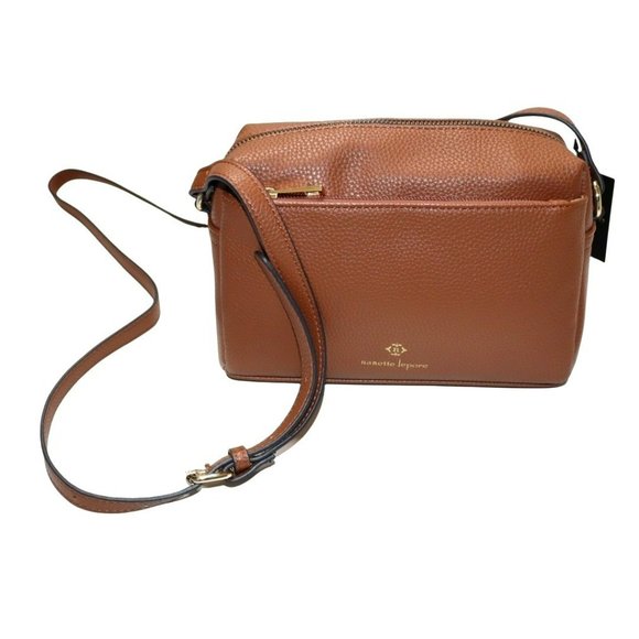 Nanette Lepore Camera Bag Brown Pebble Leather Purse Style Crossbody Strap NEW